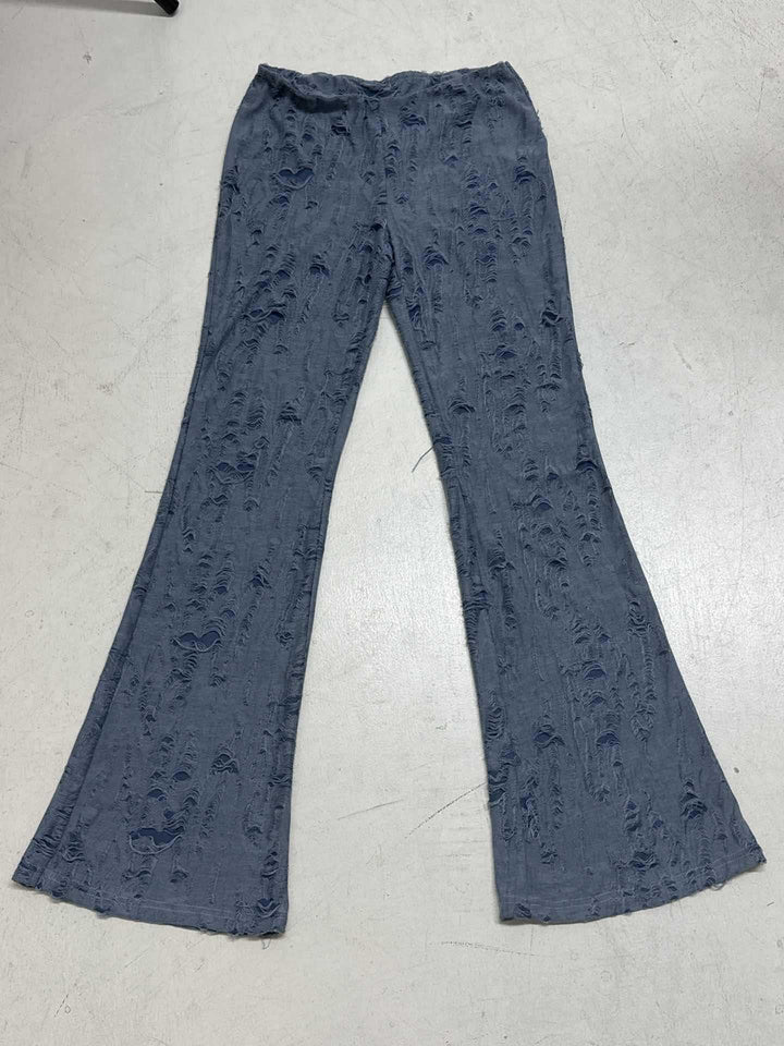 Damen nan ausgestellte Schlaghose mit hohem Bund, dehnbarer Denim-Optik und ausgefranster Destroyed-Struktur Drune