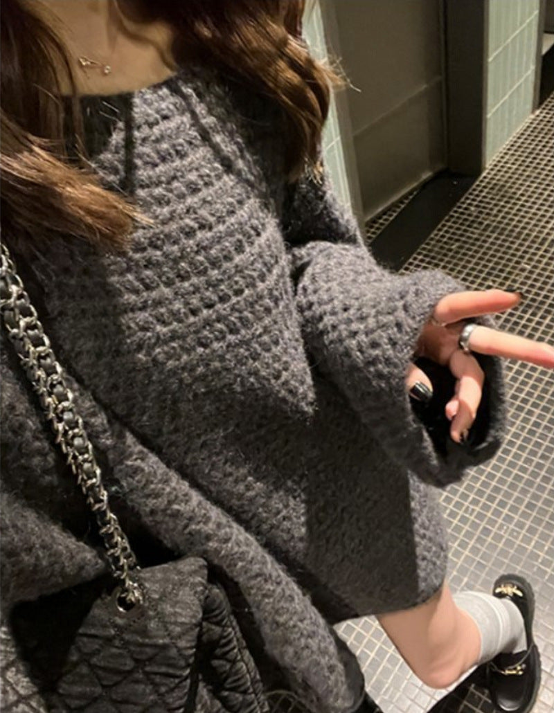 Damen Oversized Strickpullover mit wechselndem Strickmuster Drune