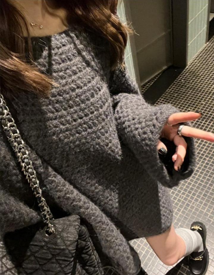 Damen Oversized Strickpullover mit wechselndem Strickmuster Drune