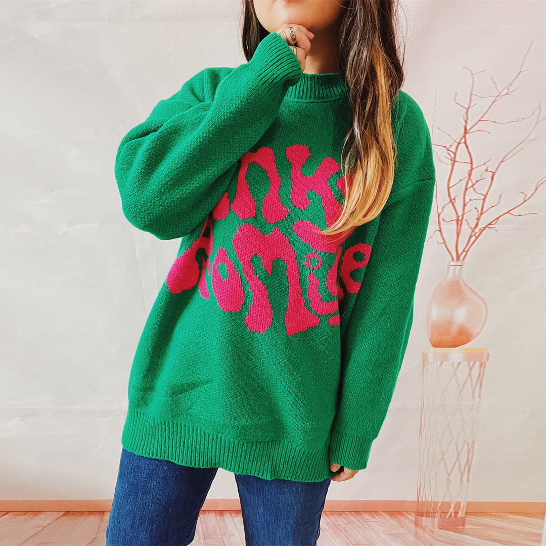 Damen lässiger Pullover mit einzigartigem Textdesign Drune