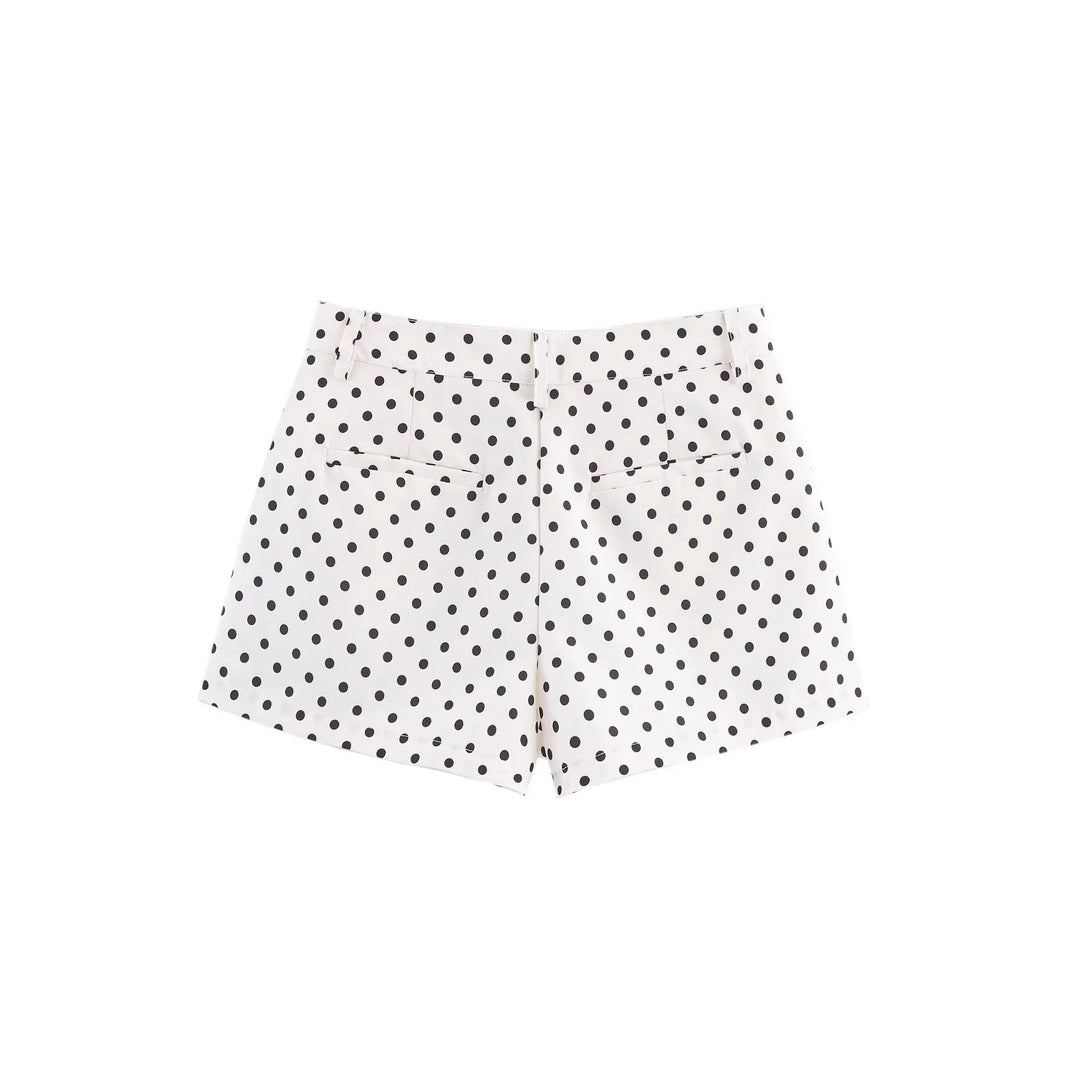 Damen nan kurz geschnittenes Zweiteiler-Set mit gepunkteter Cropped-Jacke, Stehkragen und Highwaist-Shorts Drune
