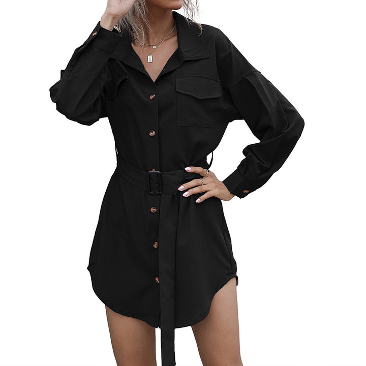 Damen Kurzblusenkleid im Safari-Stil mit Bindegürtel und aufgesetzten Brusttaschen Drune
