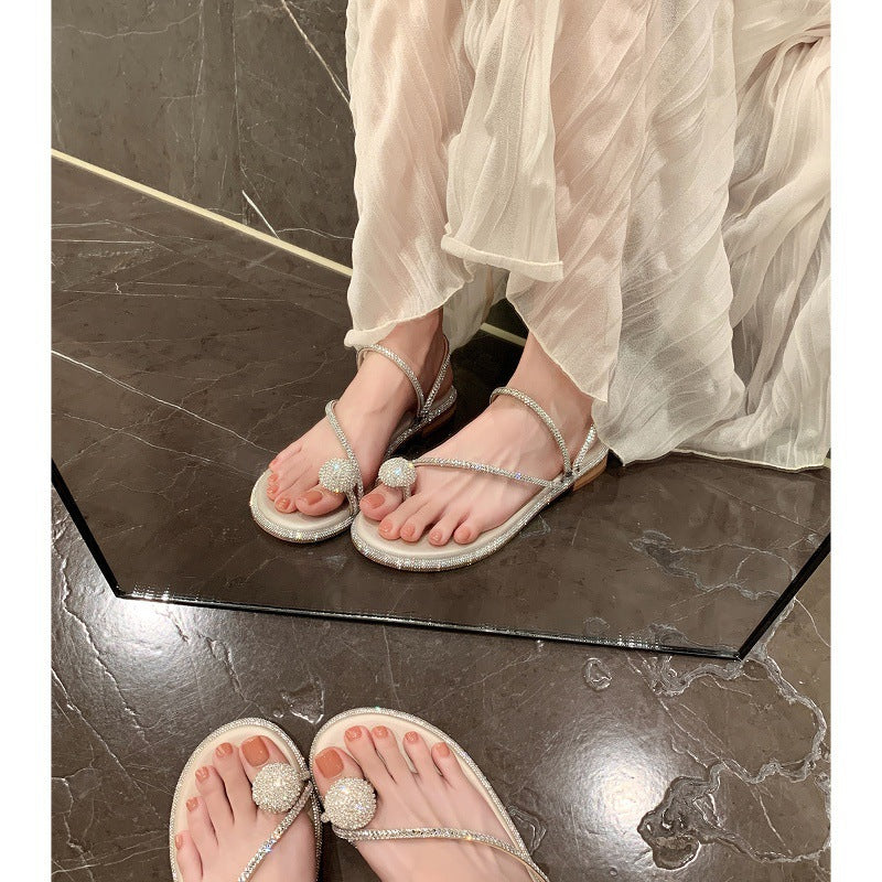 Damen Elegante mit Strass-Verzierte Rutsch-Sandalen Drune