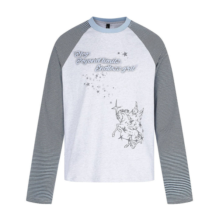 Damen Langarmshirt mit Raglanärmeln und Einhorn-Print Drune