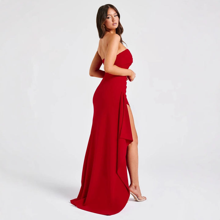 Damen Elegantes trägerloses Abendkleid mit asymmetrischem Schlitz Drune