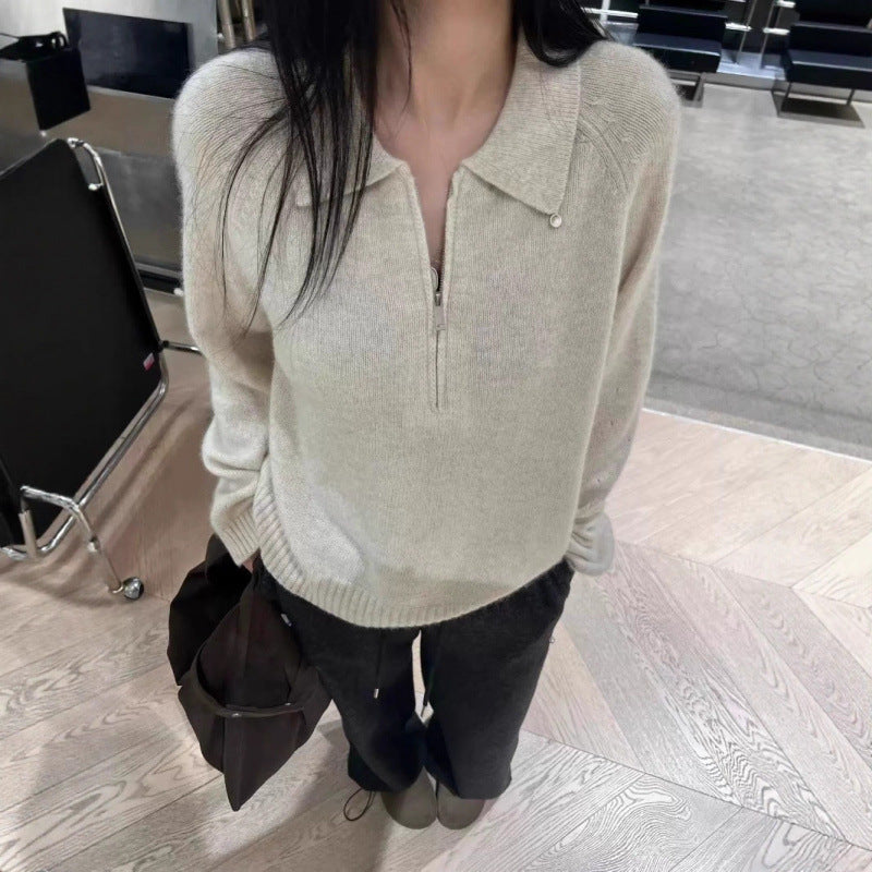 Damen Pullover mit seitlichem Reißverschluss und elegantem Kragen Drune