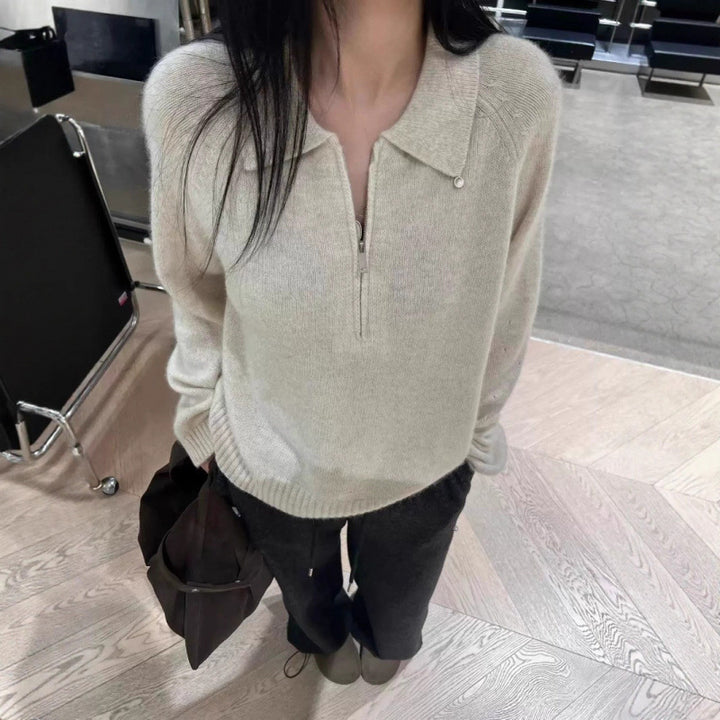 Damen Pullover mit seitlichem Reißverschluss und elegantem Kragen Drune