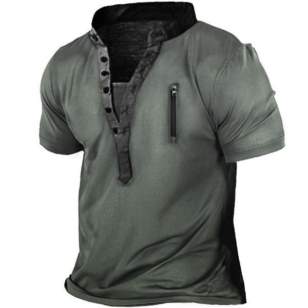 Herren Kurzarm Henley-Shirt mit praktischer Brusttasche und modernem Kragen Drune