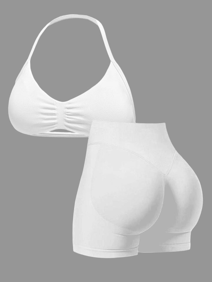 Damen Sport-Bikini-Oberteil mit hoch geschnittenen Shorts und nahtlosem Design Drune