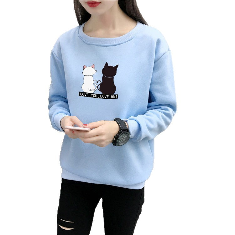 Damen Sweatshirt mit verspieltem Katzenmotiv und humorvollem Aufdruck Drune