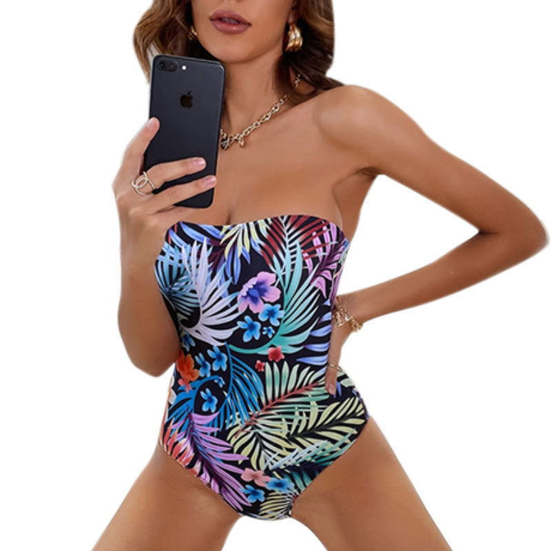 Damen Bandeau Badeanzug mit floralem Design und figurschmeichelnder Passform Drune