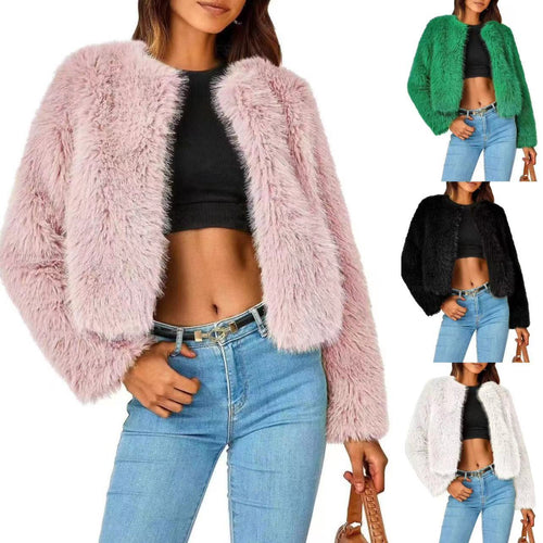 Damen Fleecejacke mit luxuriösem Fell-Design und voluminösen Ärmeln Drune