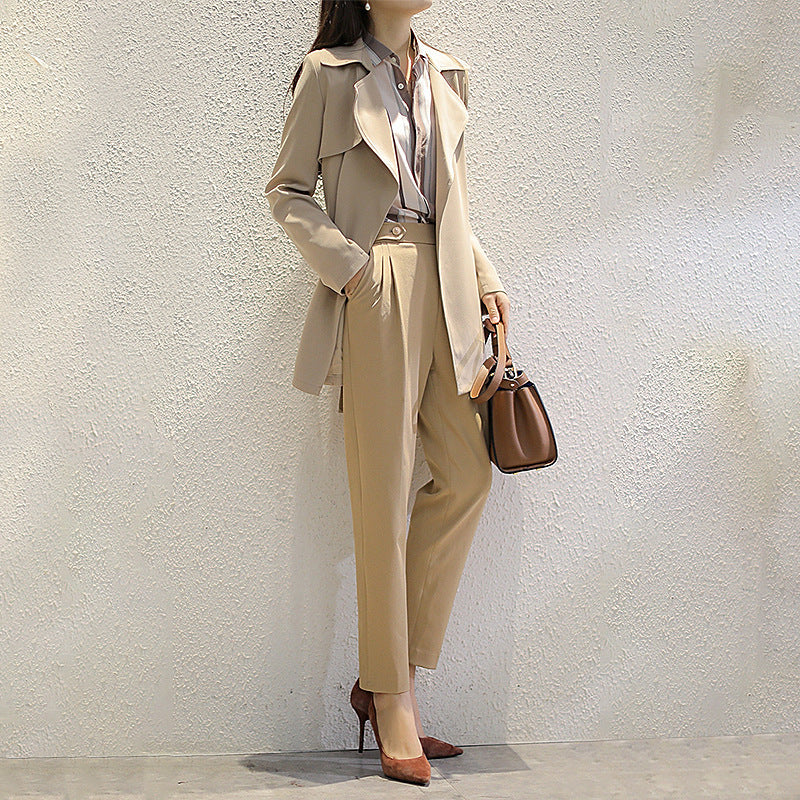 Damen Edles Trenchcoat mit Taillengürtel und praktischen Taschen Drune