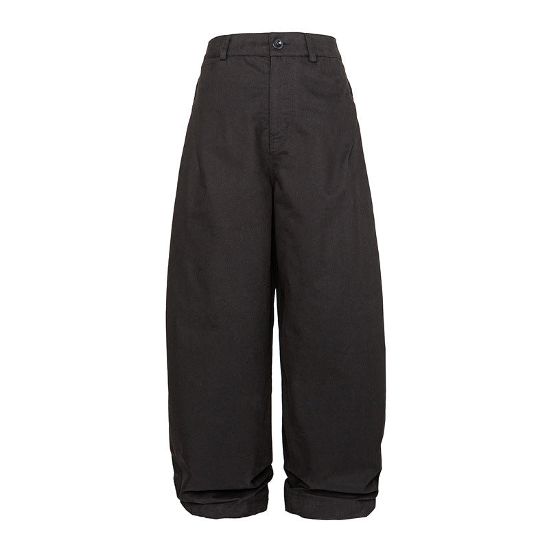 Damen Hohe Taillenweite Culotte-Hose aus schwerer Baumwollmischung mit Umschlagbund Drune