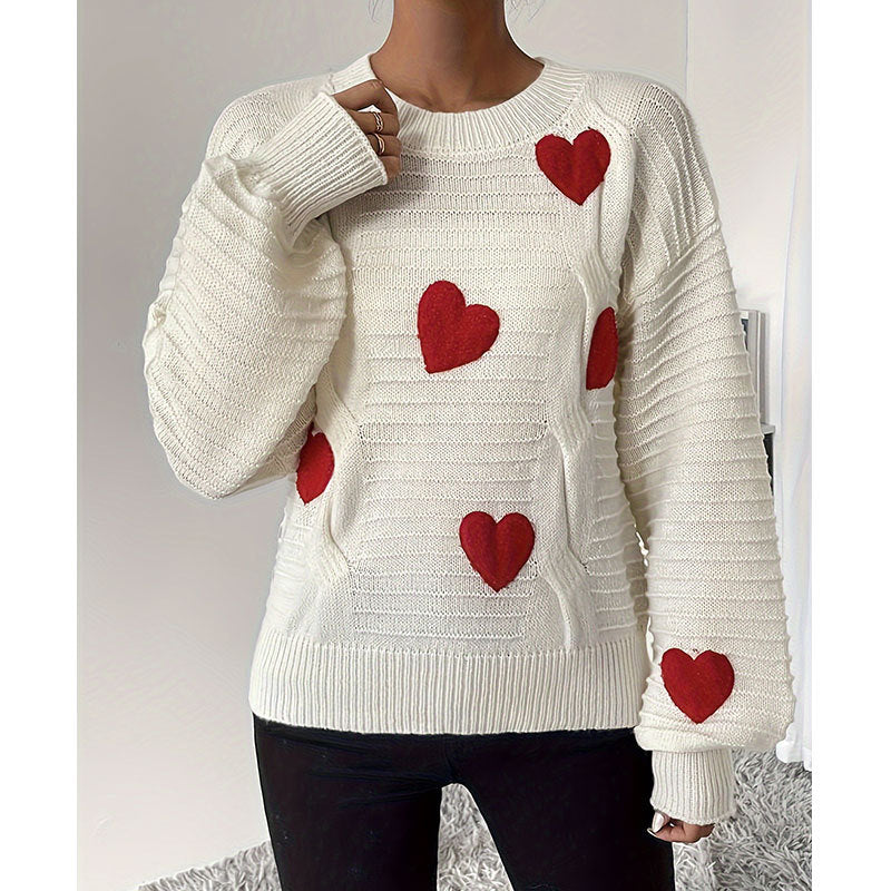Damen Strickpullover mit Herz-Applikationen in modernes Design Drune