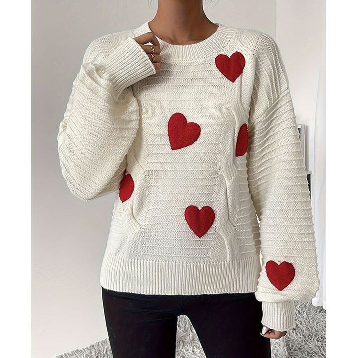 Damen Strickpullover mit Herz-Applikationen in modernes Design Drune