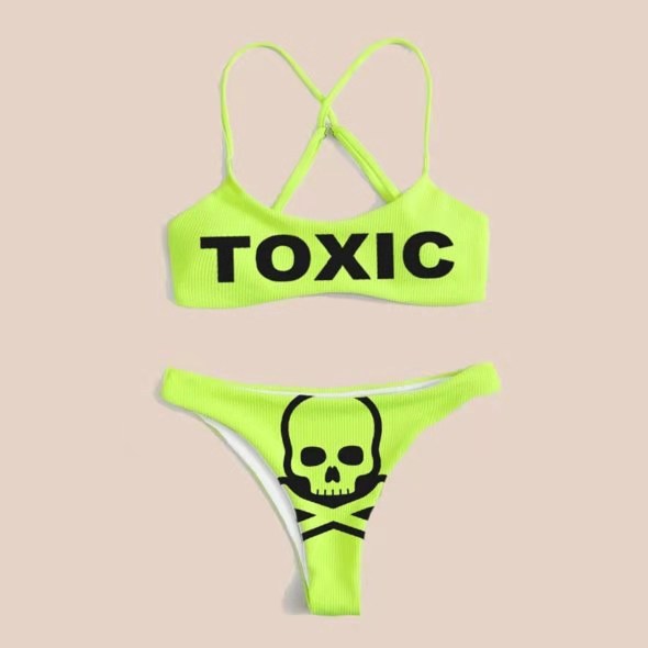 Damen Sport-Bikini mit auffälligem Schriftzug und Skull-Design Drune
