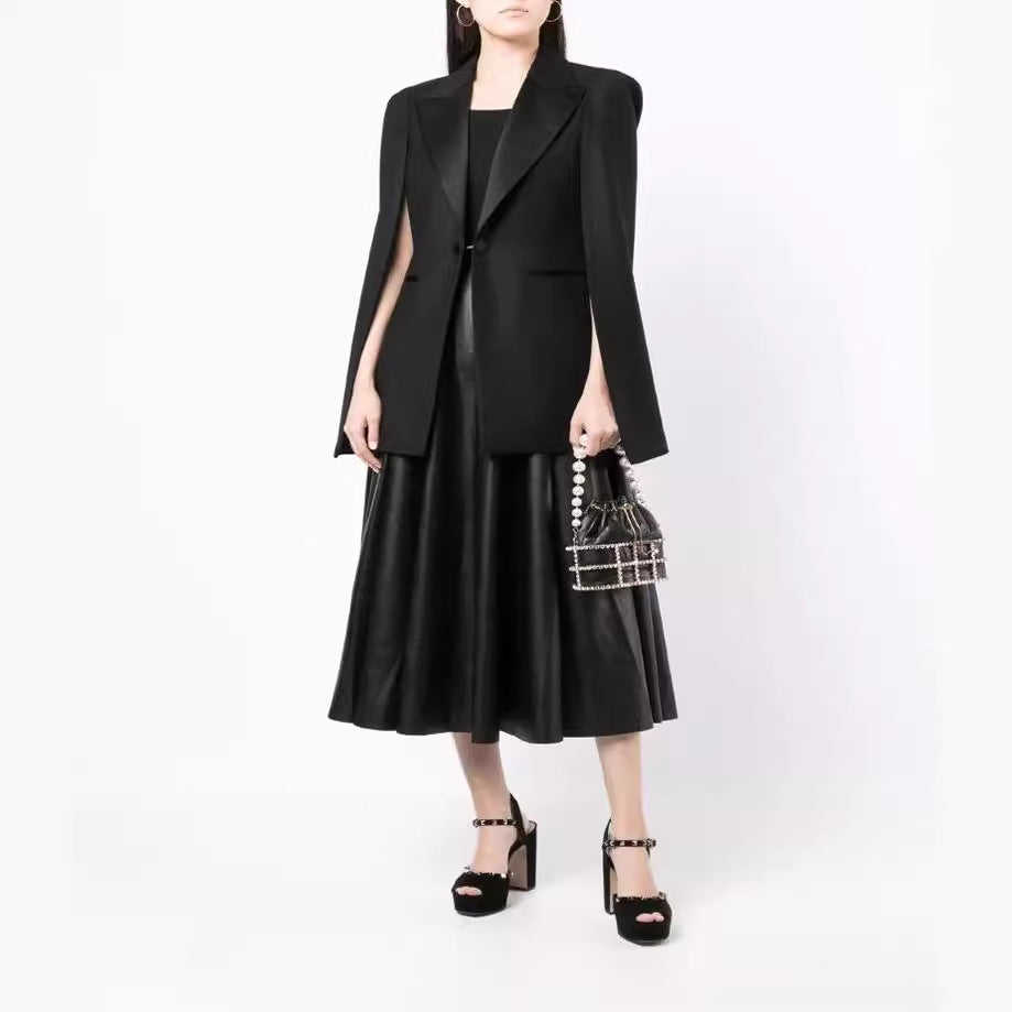 Damen Cape-Blazer mit Schlitzen an den Ärmeln und Satinrevers Drune