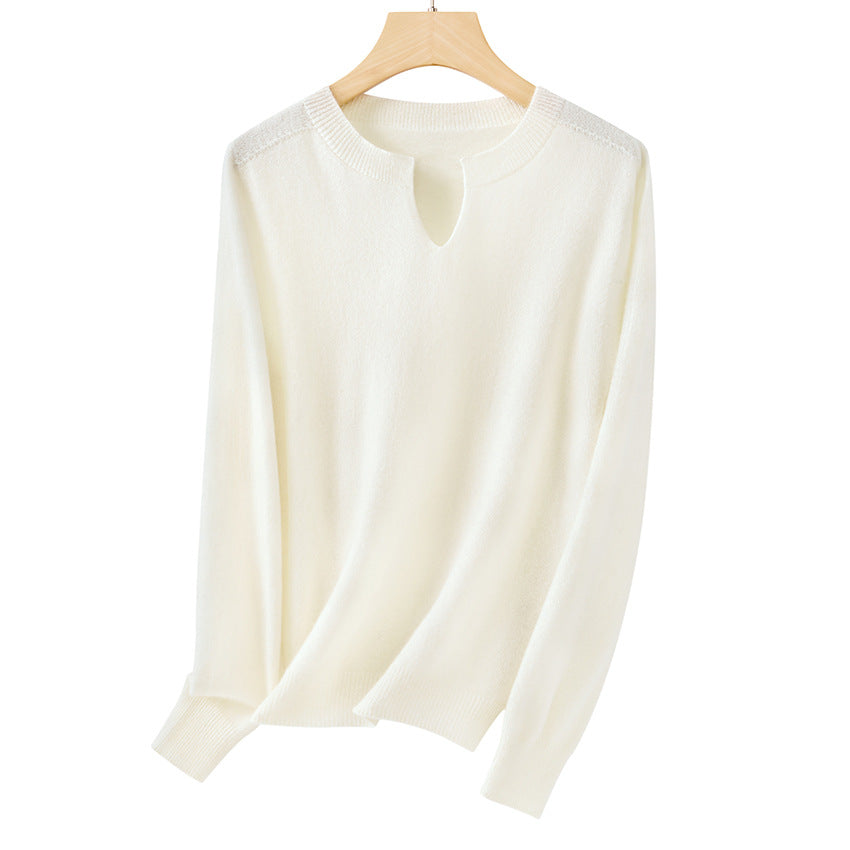 Damen Feinstrickpullover mit Kerbkragen und Angora‑Optik Drune