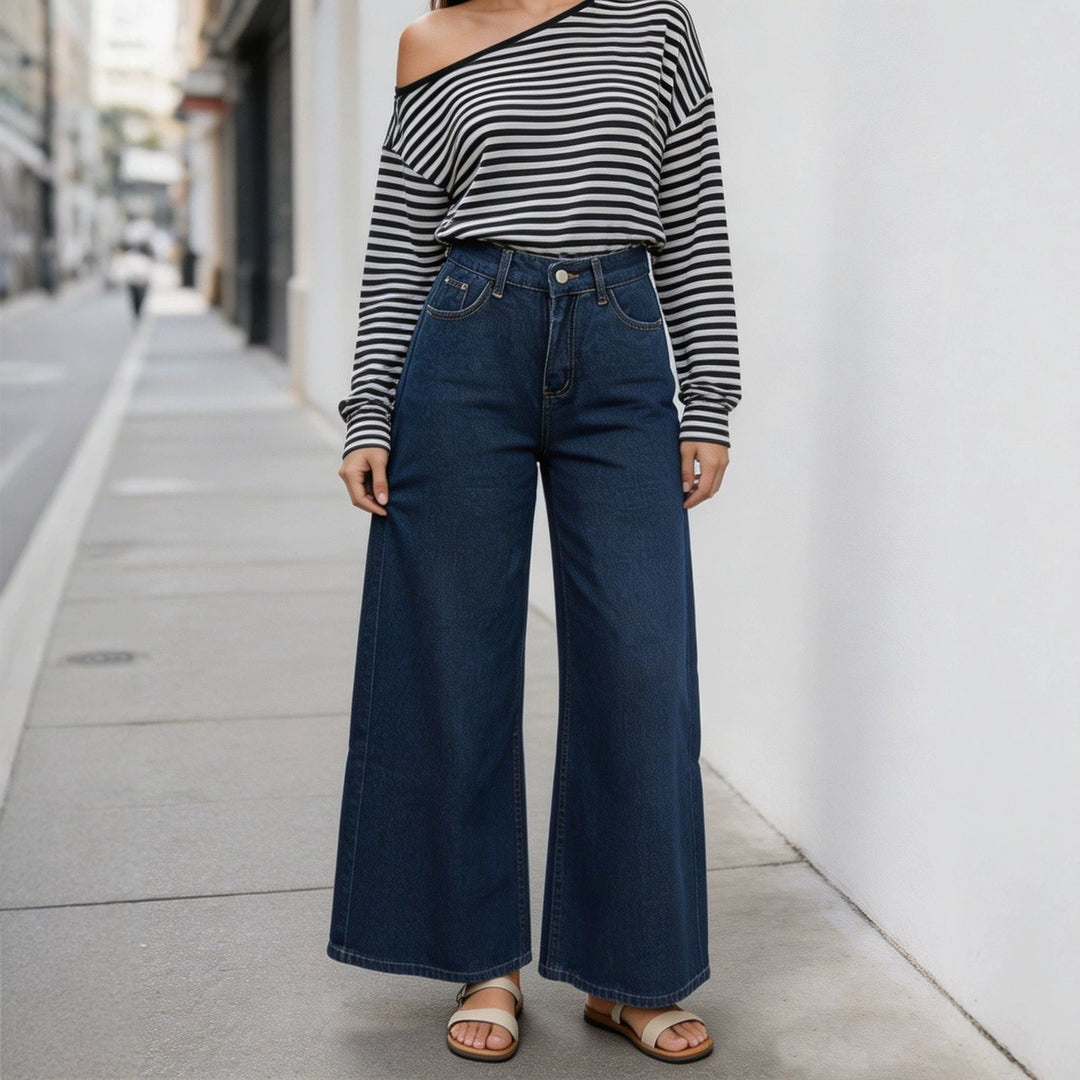 Damen nan High‑Waist Wide‑Leg-Jeans mit weitem Bein und klassischem Five‑Pocket-Schnitt Drune