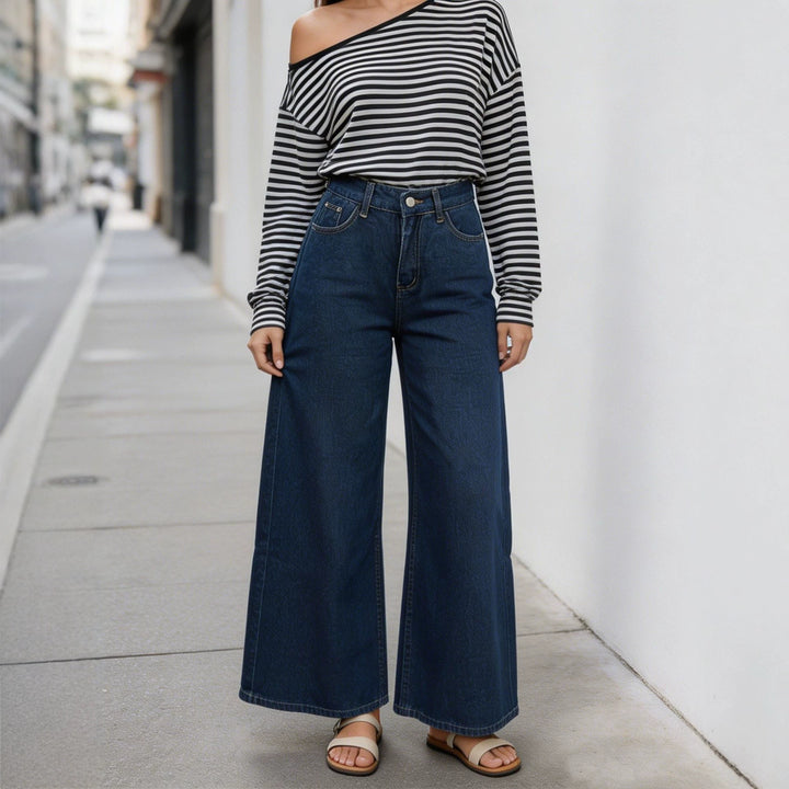 Damen nan High‑Waist Wide‑Leg-Jeans mit weitem Bein und klassischem Five‑Pocket-Schnitt Drune