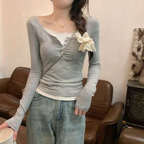 Damen Langarmshirt mit modischem Knopfverschluss und Schleifendetail Drune