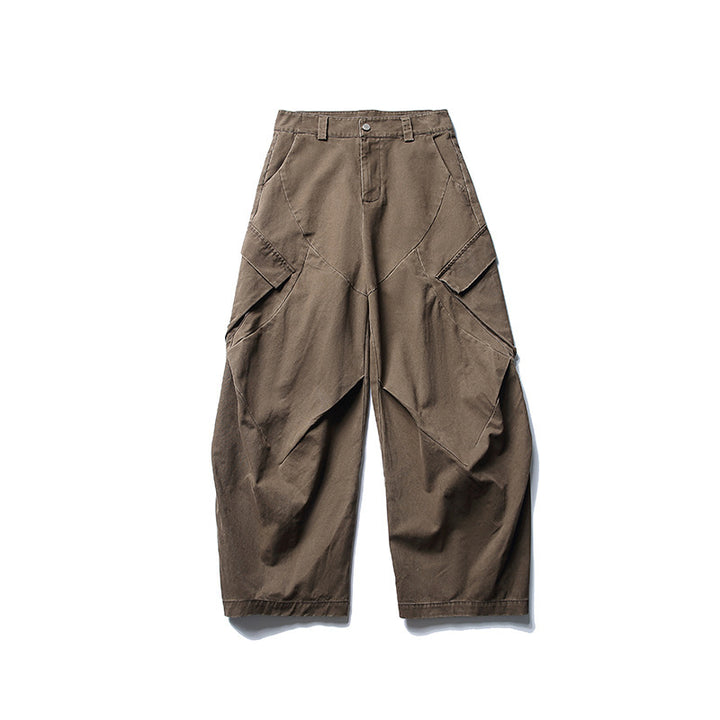 Herren weite Cargo-Hose mit asymmetrischen Klappentaschen und verkürztem Bein Drune