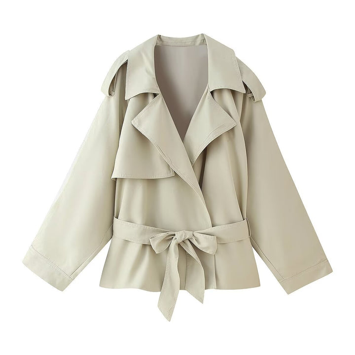 Damen lässige Trenchjacke mit praktischer Bindeschlaufe und elegantem Revers Drune