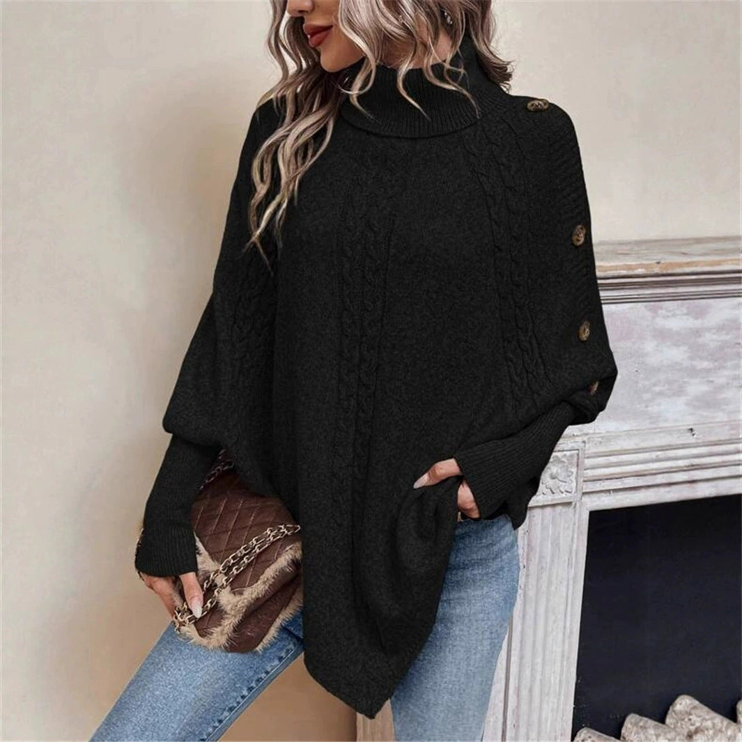 Damen Strickpullover mit Rollkragen und Knopfdetails Drune