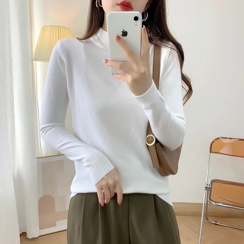 Damen Feiner Langarm-Feinstrickpullover mit schmalem Stehkragen und gerippten Bündchen Drune