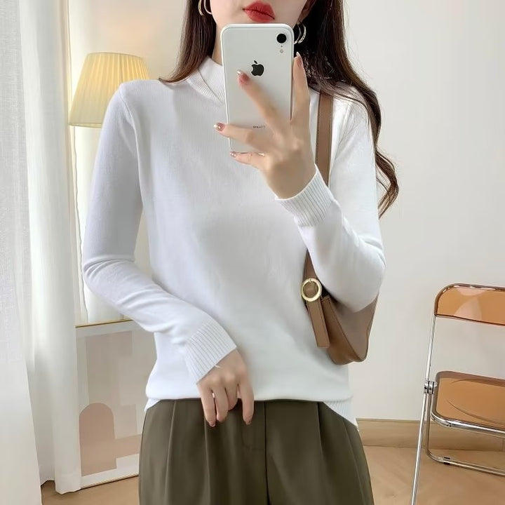 Damen Feiner Langarm-Feinstrickpullover mit schmalem Stehkragen und gerippten Bündchen Drune