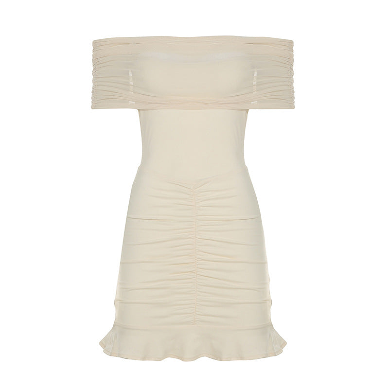 Damen figurbetontes Minikleid mit voluminösen Puffärmeln und Rüschensaum Drune