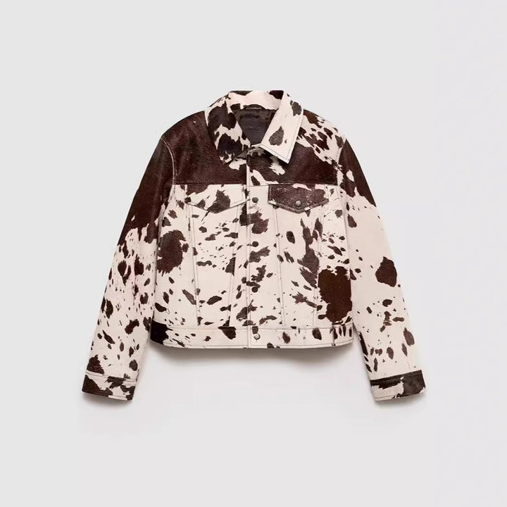 Damen modische Lammfelljacke mit auffälligem Tiermotiv Drune
