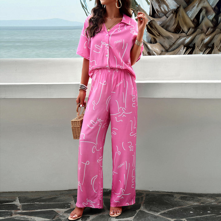 Damen Lässiges Zweiteiliges Set mit weitem Hosen-Design und elegantem Oberteil Drune