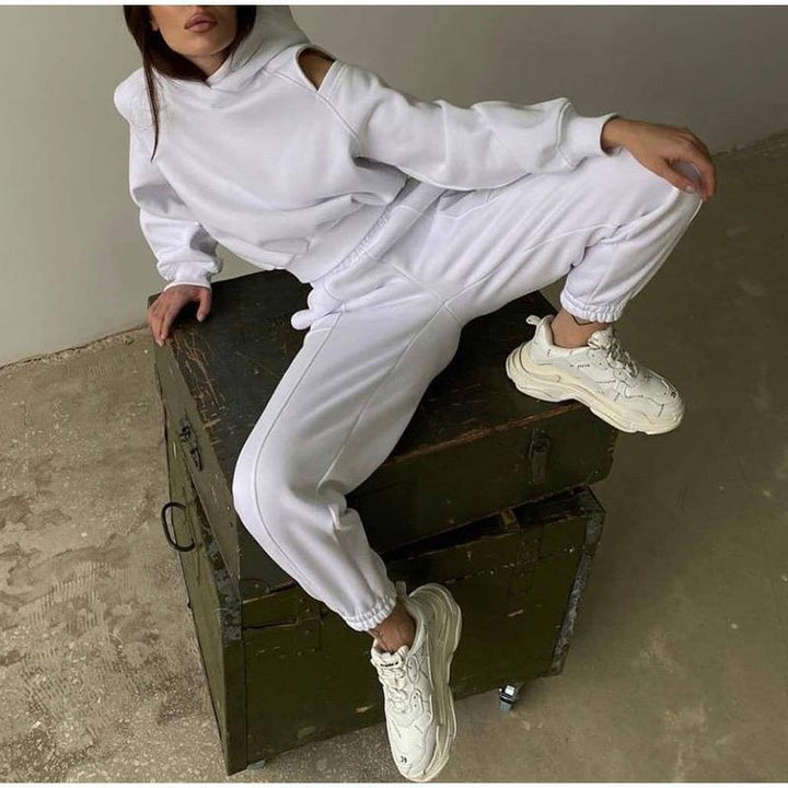 Damen Modisches Hoodie-Oberteil mit offenen Schultern und lockerer Passform Drune