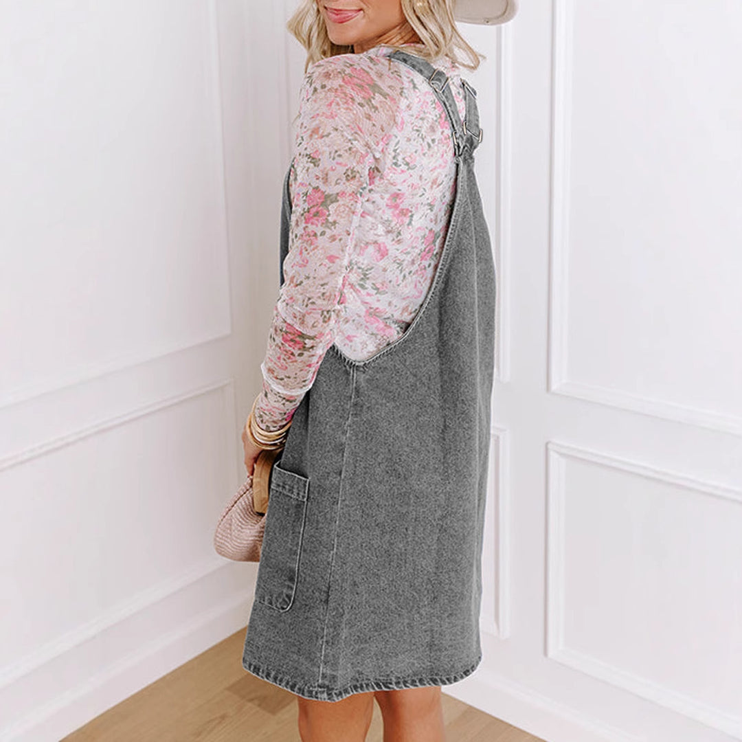Damen Jeans-Latzkleid mit praktischen Taschen und Knopfdetails Drune