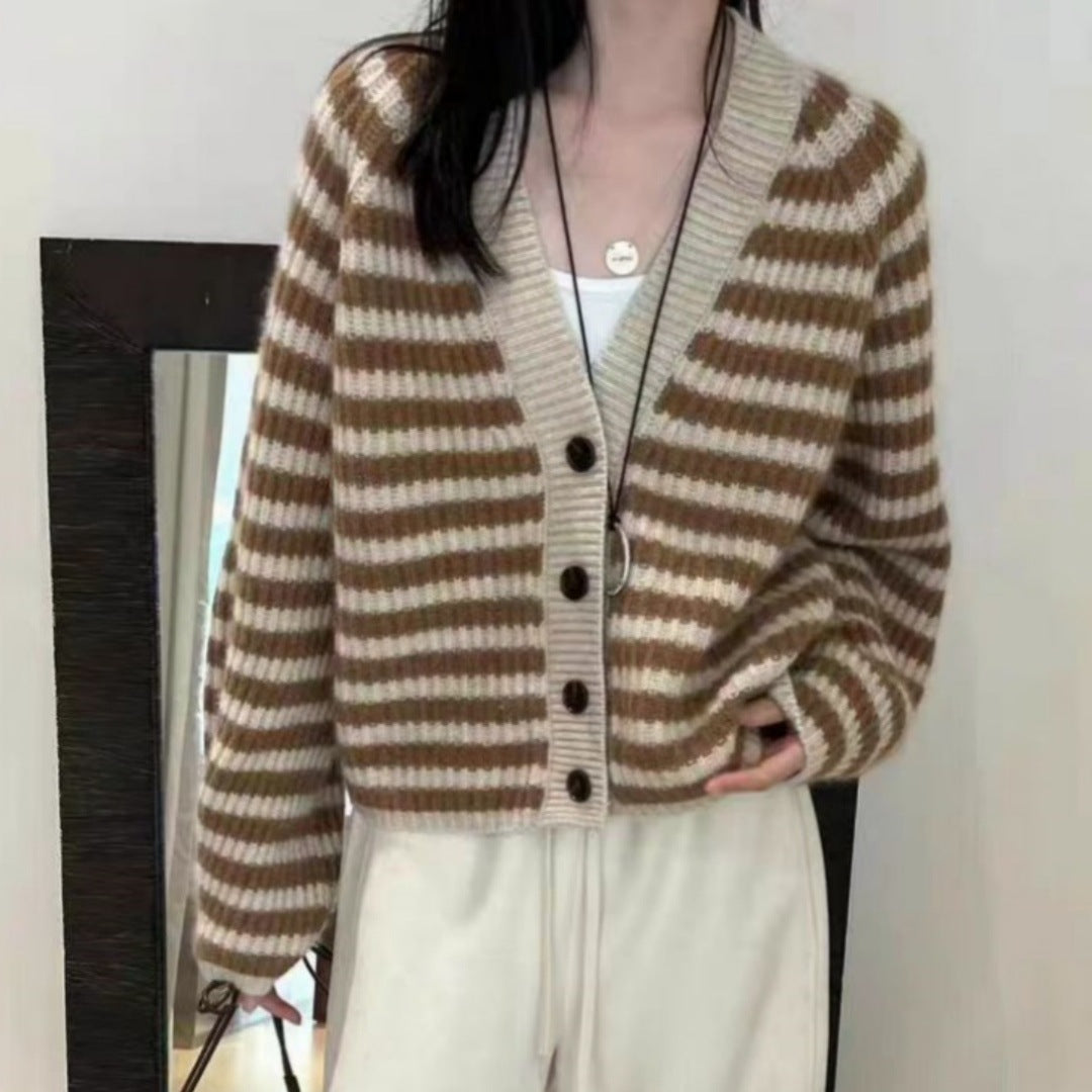 Damen gestreifter Strickcardigan Drune