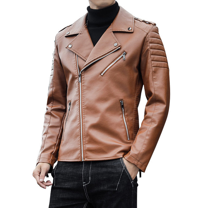 Herren Bikerjacke aus hochwertigem Kunstleder im Slim‑Fit mit schrägem Reißverschluss und gesteppter Schulterpartie Drune