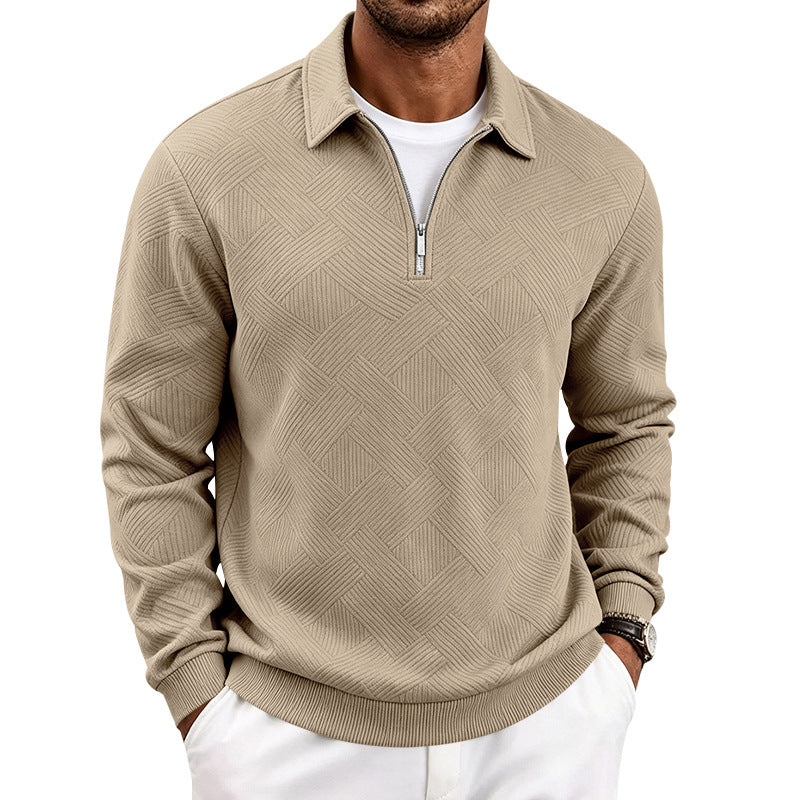 Herren Feinstrukturierter Halbzip-Pullover mit grafischer Waffelstrick-Optik und Stehkragen Drune
