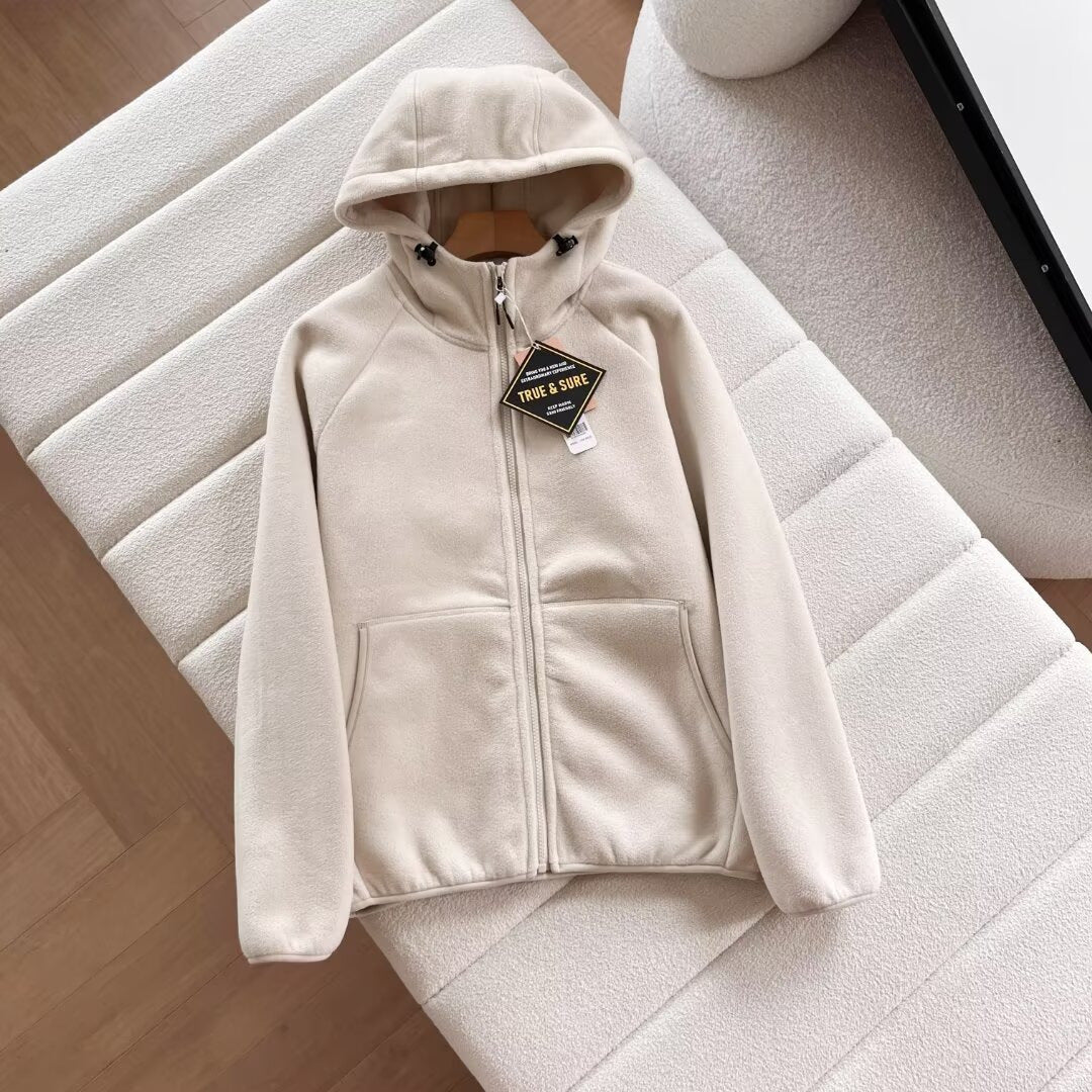Damen warme und gemütliche Fleecejacke mit Kapuze Drune
