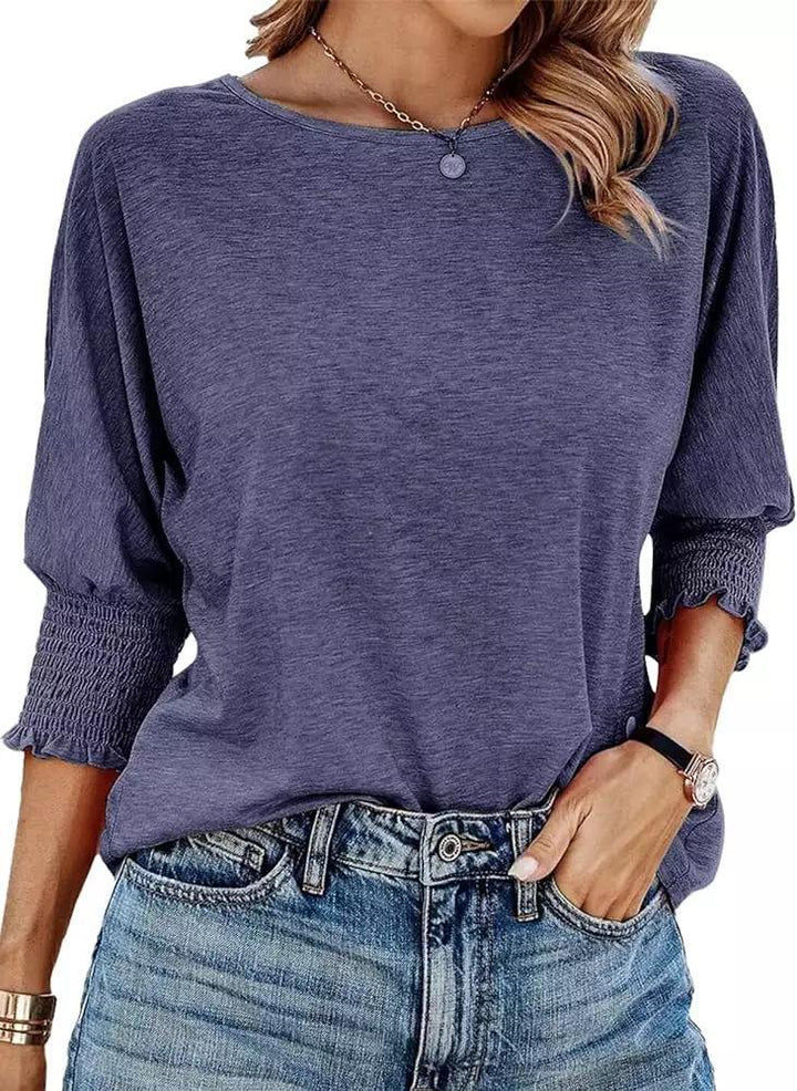 Damen lässiges Shirt mit Ballonärmeln und Rüschendetails Drune
