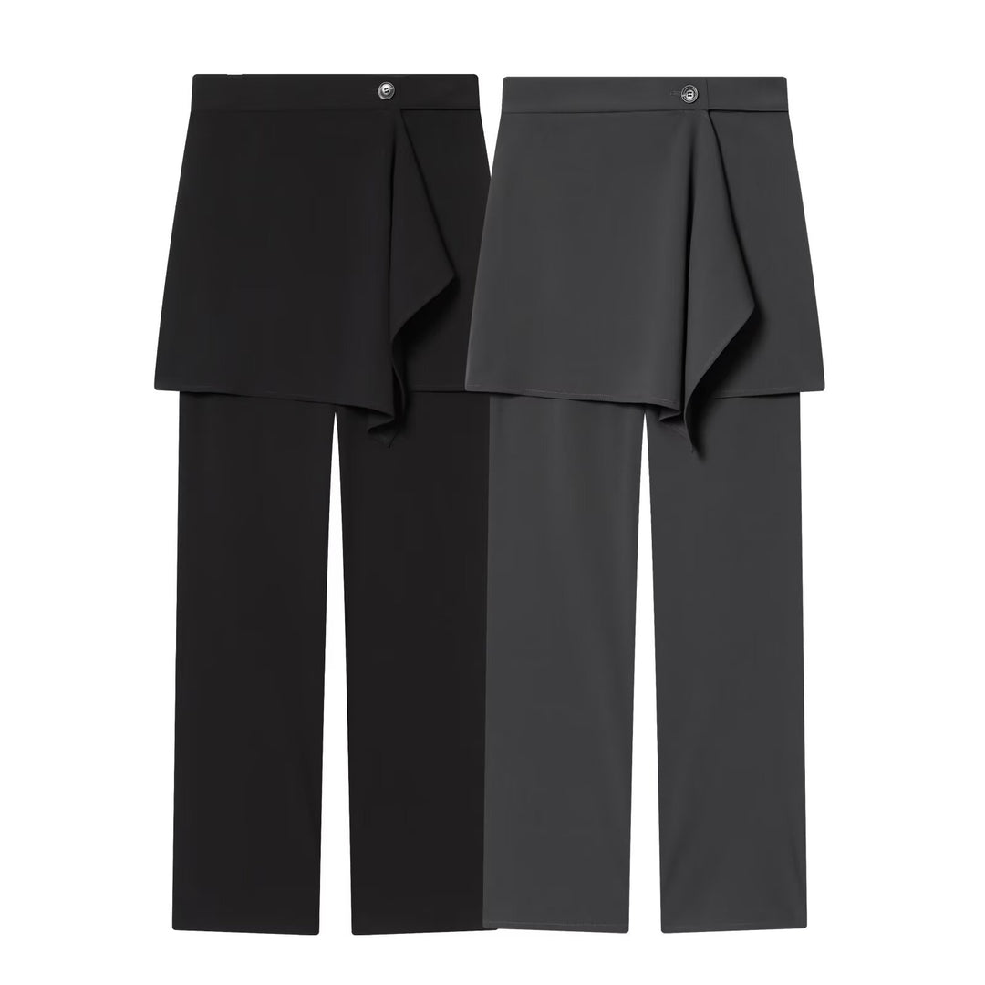 Damen Weite High‑Waist-Hose mit asymmetrischem Wickelrock-Overlay Drune
