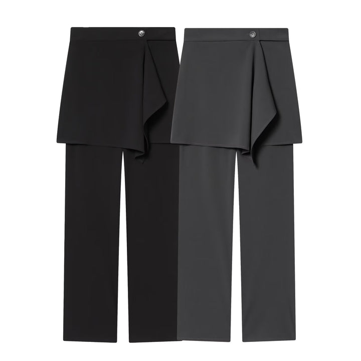 Damen Weite High‑Waist-Hose mit asymmetrischem Wickelrock-Overlay Drune
