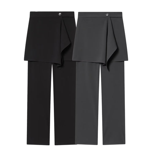 Damen Weite High‑Waist-Hose mit asymmetrischem Wickelrock-Overlay Drune