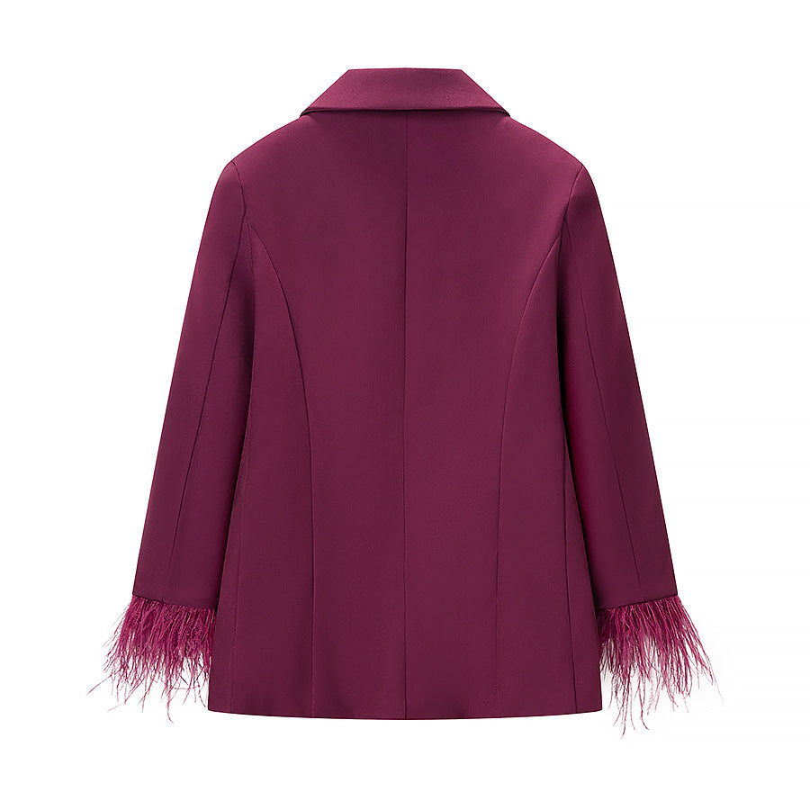 Damen Modische Blazerjacke mit auffälligem Federbesatz Drune