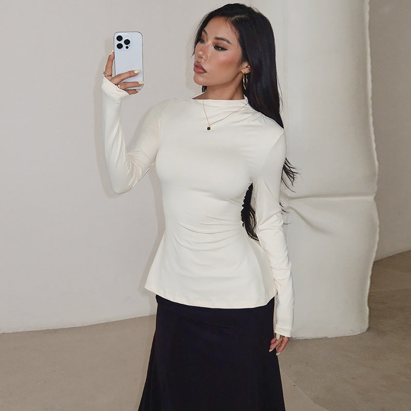 Damen figurbetontes Langarmshirt mit asymmetrischem Ausschnitt und lässigem Schnitt Drune