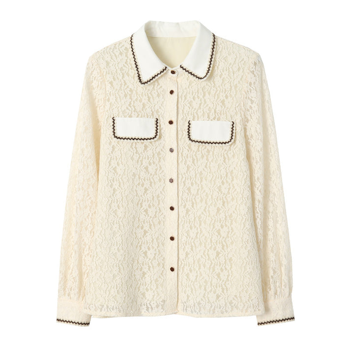 Damen Elegante Spitzenbluse mit Kontrastdetails Drune