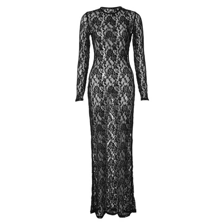 Damen Spitzenabendkleid mit elegantem Rückenausschnitt und langem Arm Drune