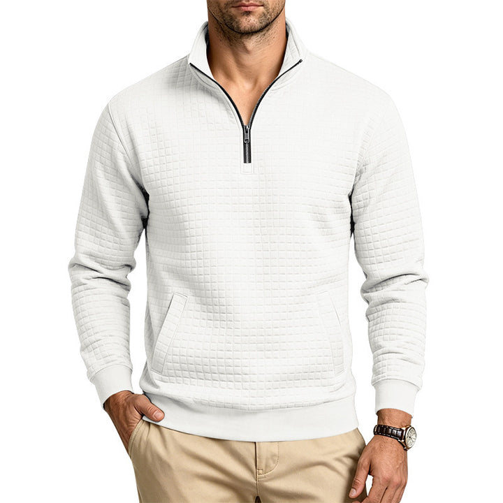 Herren Gesteppter Halbzip-Sweat mit Stehkragen und Kängurutasche Drune
