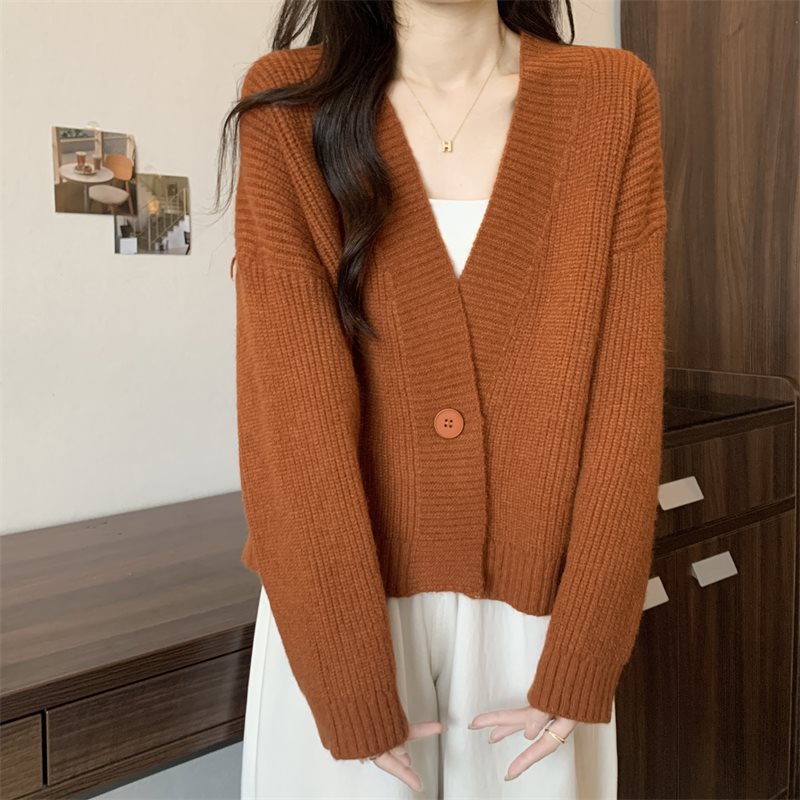 Damen trendige Strickjacke mit tiefem V-Ausschnitt und Knopfverschluss Drune